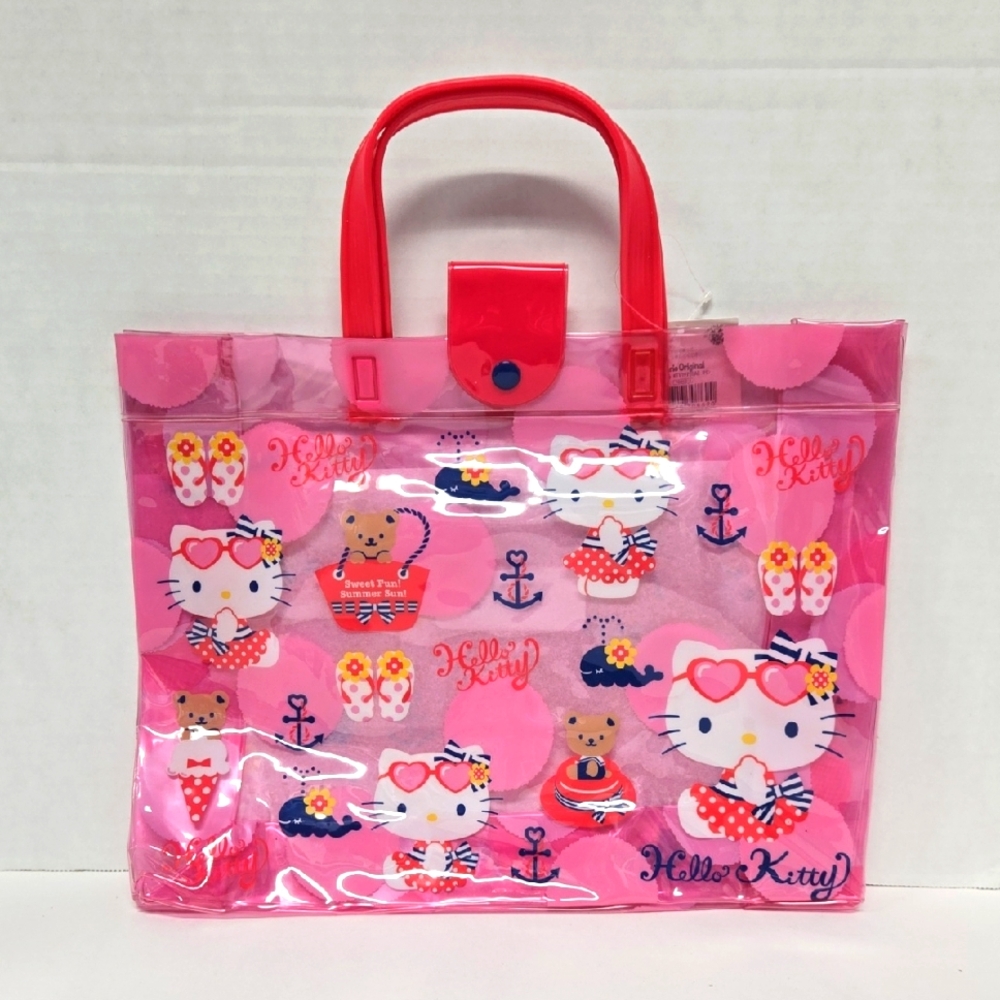 Sanrio 2012 Hello Kitty Original Pink Tote with Nautical Theme 13.5x10.5x3.5"